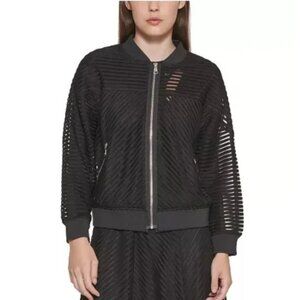 DKNY | Striped Semi Mesh Long Sleeve Bomber Jacket | Size M